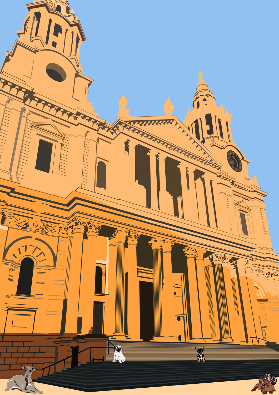 St Pauls Cathedral and The Dogs, Art Print